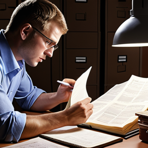 Home 4 **Prompt:** A driven professional, illuminated by a spotlight, studies diligently with organized notes and real-world logistics case studies scattered around. The scene embodies the fusion of theory and practice, fueled by ambition and the desire to become a logistics expert.